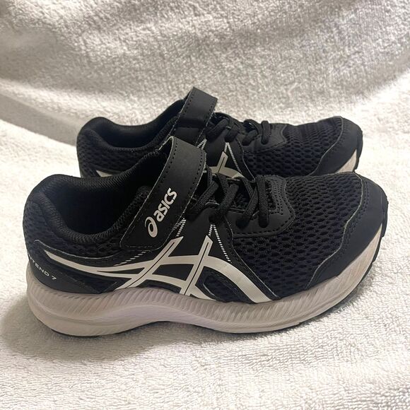 Asics Kids Boys Youth Contend 7 Black White Sneaker Running Shoes 1.5 - Picture 2 of 11